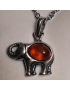 Pendentif Ambre Eléphant Argent 925 avec chaîne