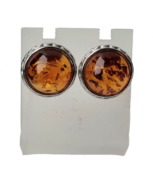 Boucles Ambre Cognac 10mm Argent 925
