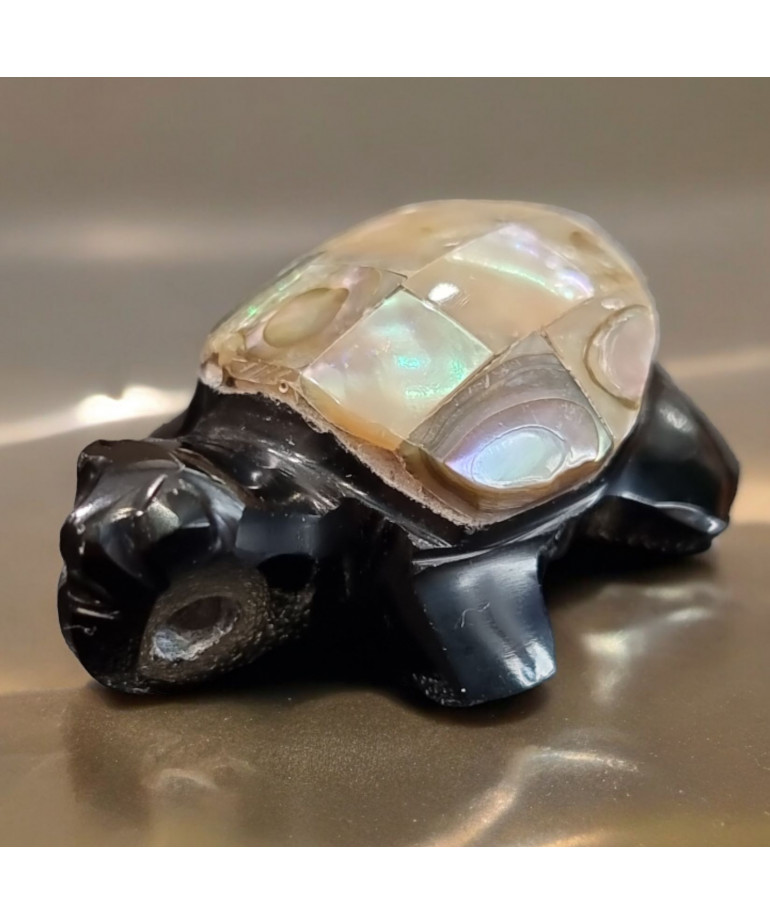 Pendentif Tortue Obsidienne & Nacre pm