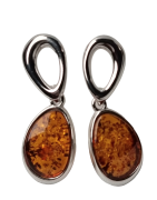 Boucles Ambre cognac serties argent 925