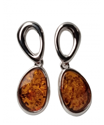 Boucles Ambre cognac serties argent 925