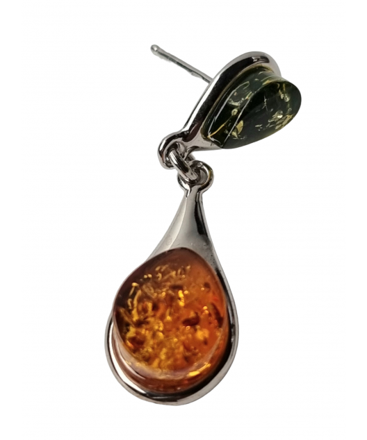 Boucles Ambre cognac et végétale serties argent 925