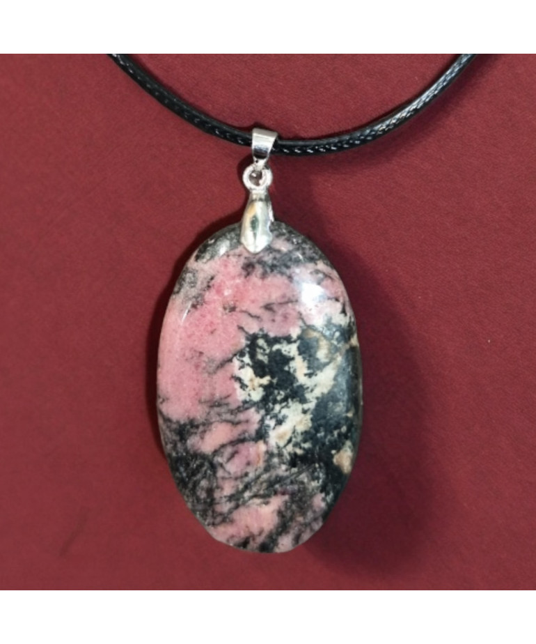 Pendentif Rhodonite ovale sur cordon