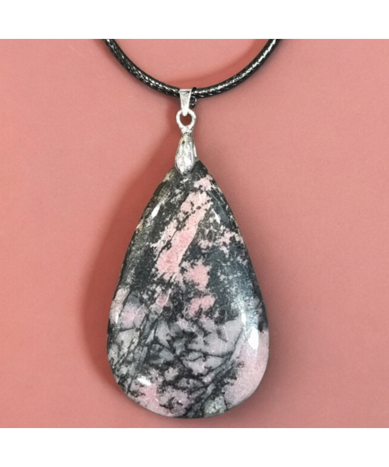 Pendentif Rhodonite goutte sur cordon