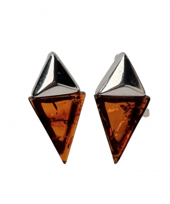 Boucles Ambre cognac serties argent 925