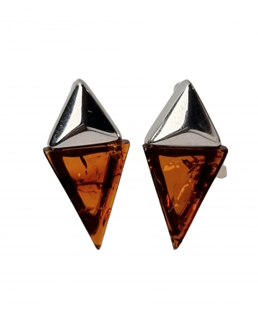 Boucles Ambre cognac serties argent 925