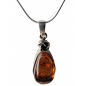 Pendentif Ambre cognac serti avec chaîne argent 925