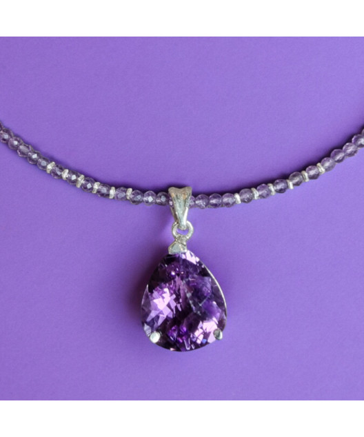 Pendentif Améthyste sur collier Améthyste facettée Argent 925
