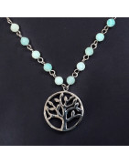 Pendentif Amazonite avec Arbre de vie sur chaîne