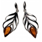 Boucles Ambre cognac serties feuilles argent 925