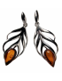 Boucles d'oreilles Ambre cognac serties feuilles argent 925