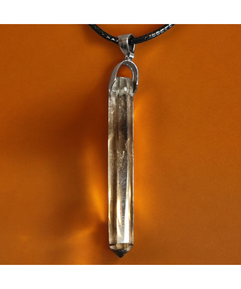 Pendentif Quartz fumé pointe sur cordon