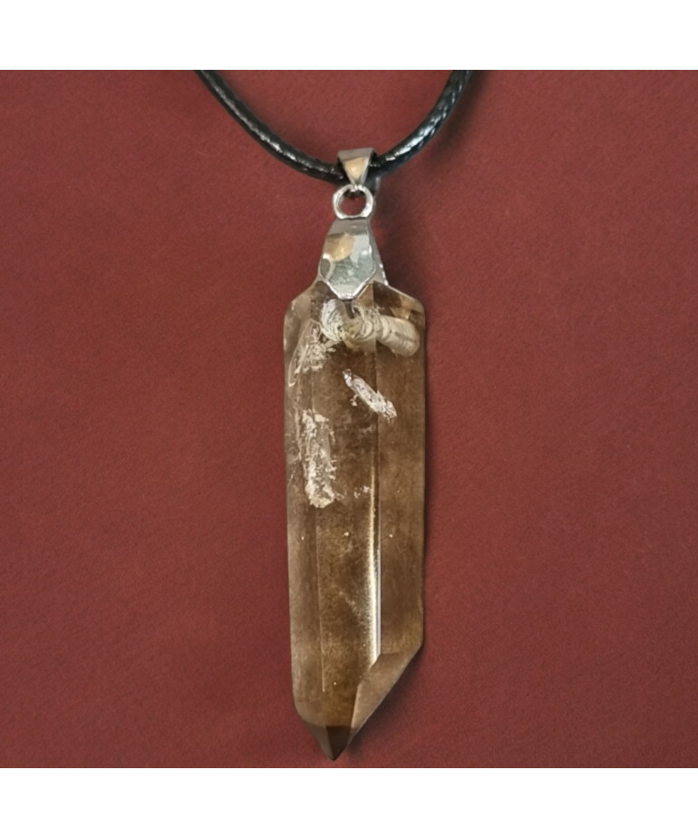 Pendentif Quartz fumé pointe sur cordon