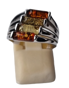 Bague Ambre baltique & végétal argent 925 Taille 56