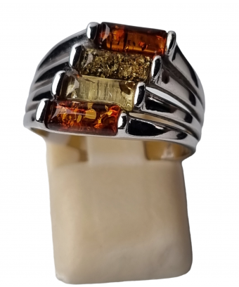 Bague Ambre baltique & végétal argent 925 Taille 56