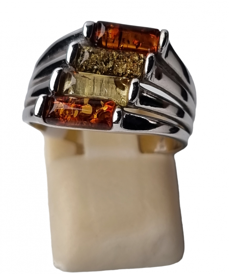 Bague Ambre baltique & végétal argent 925 Taille 56