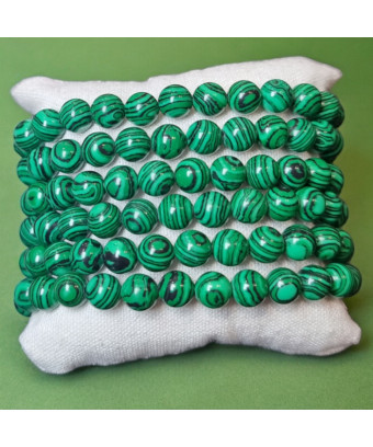 Bracelet Fantaisie Imitation Malachite Perles de 8mm