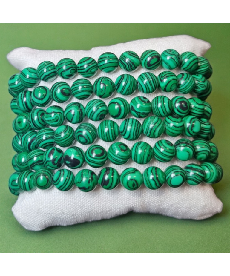 Bracelet Fantaisie "malachite artificielle" Perles de 8mm