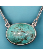 Pendentif Turquoise ovale Argent 925 sur chaîne