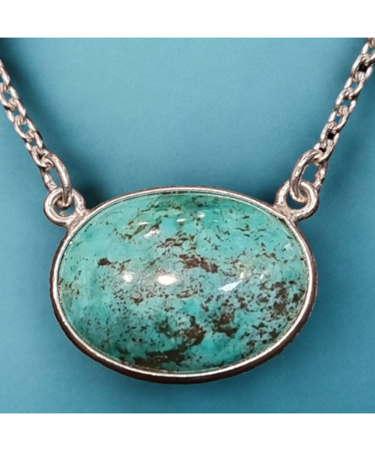 Pendentif Turquoise ovale Argent 925 sur chaîne