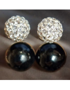 Boucles Onyx & Swarovski acier inox
