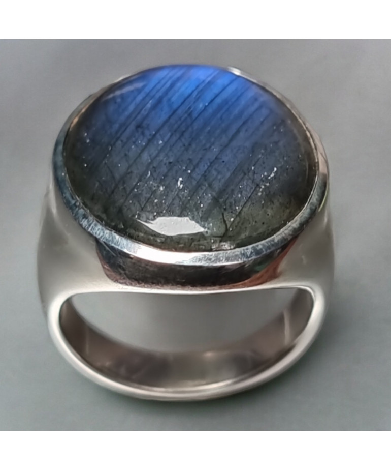 Bague Labradorite type Chevalière Argent 925 Taille 56