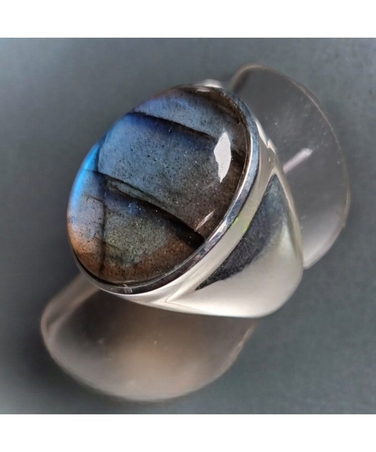 Bague Labradorite type Chevalière Argent 925 Taille 56