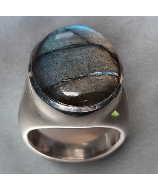 Bague Labradorite type Chevalière Argent 925 Taille 56