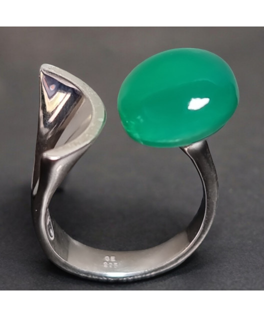 Bague Agate verte naturelle Argent 925 Taille 56