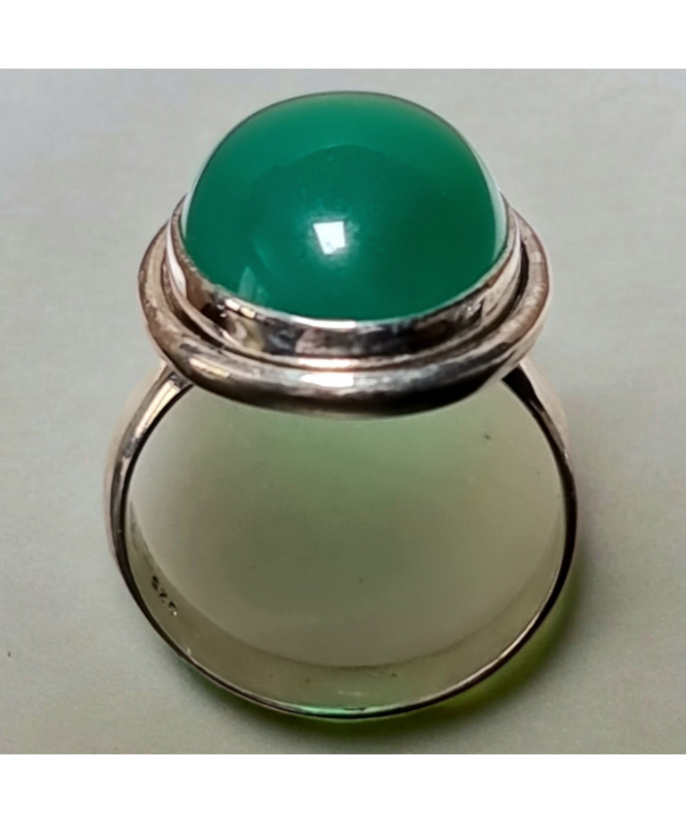 Bague Agate verte naturelle cabochon Argent 925 Taille 54