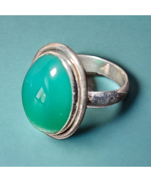 Bague Agate verte naturelle cabochon Argent 925 Taille 54
