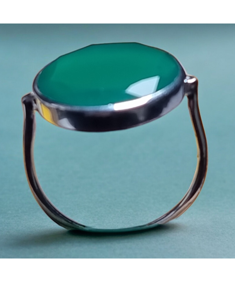 Bague Agate verte naturelle facettée Argent 925