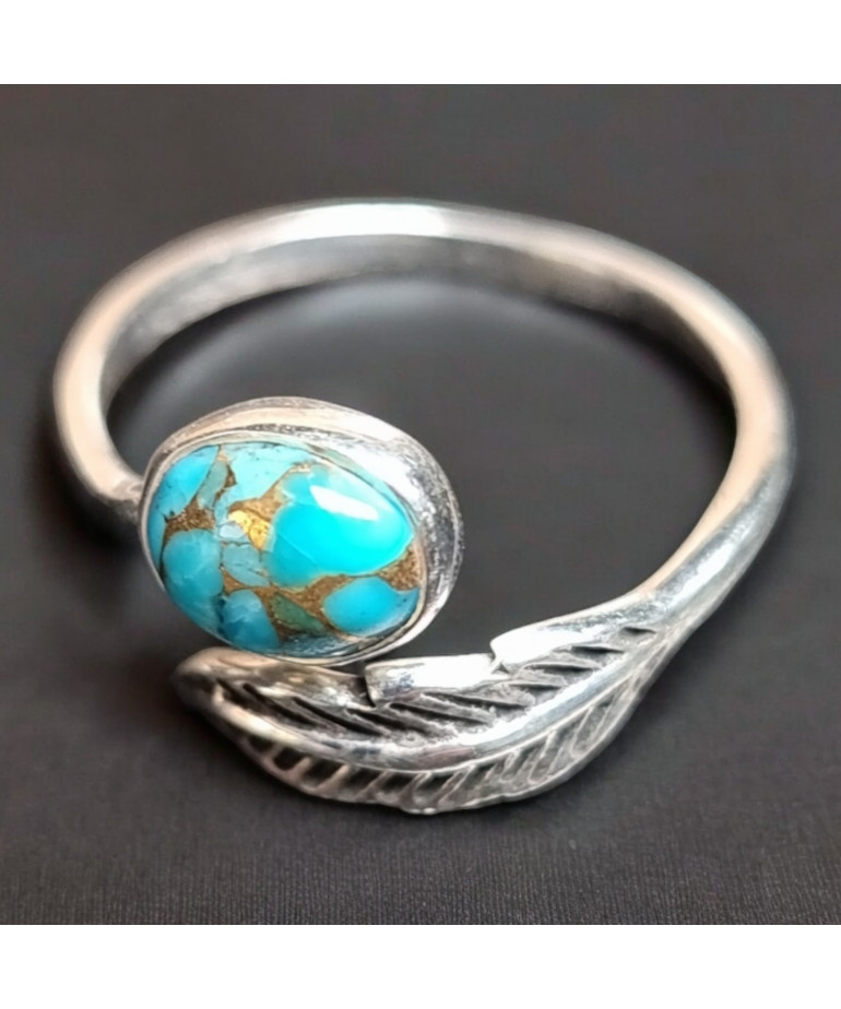 Bague Turquoise feuille Argent 925 Taille 58