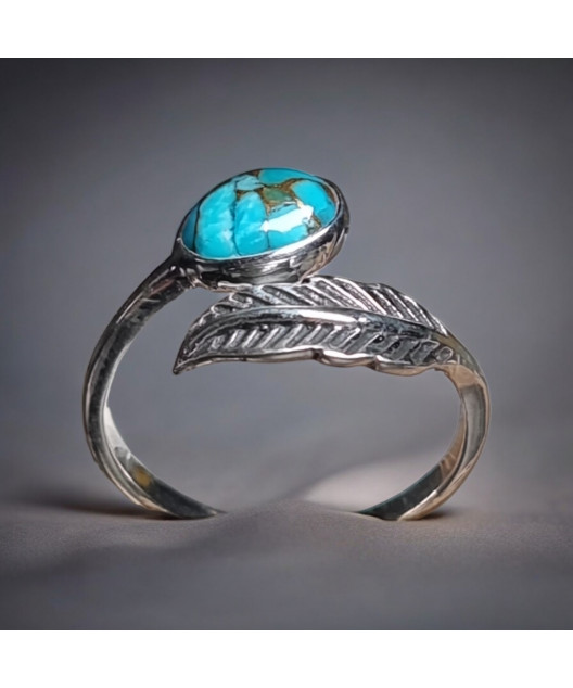Bague Turquoise feuille Argent 925 Taille 58