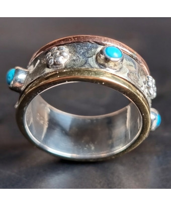 Bague Turquoise "antistress" Argent 925 martelé Taille 57