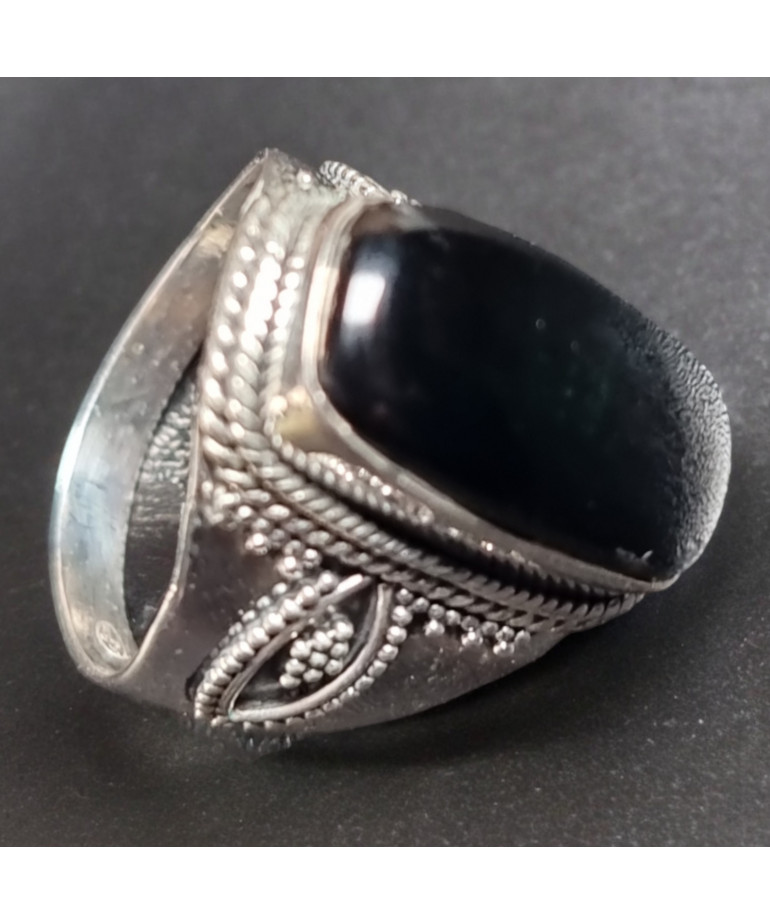 Bague Onyx Noir "Ethnique" Argent 925 Taille 66