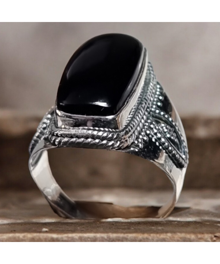 Bague Onyx noire "Ethnique" Argent 925 Taille 66
