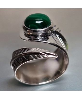 Bague Malachite feuille Argent 925 Taille 58+