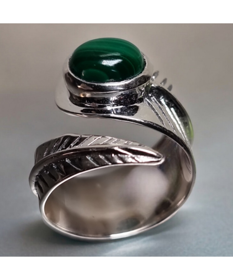 Bague Malachite feuille Argent 925 Taille 58+
