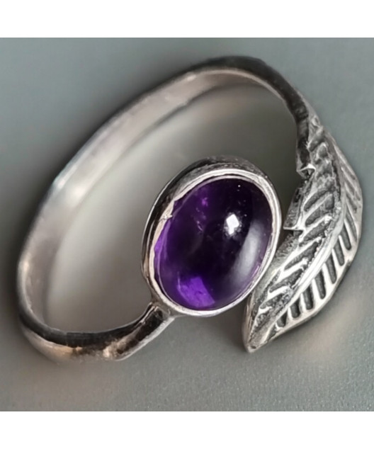 Bague améthyste Feuille Argent 925 Taille 58
