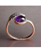 Bague Améthyste Feuille Argent 925 Taille 58