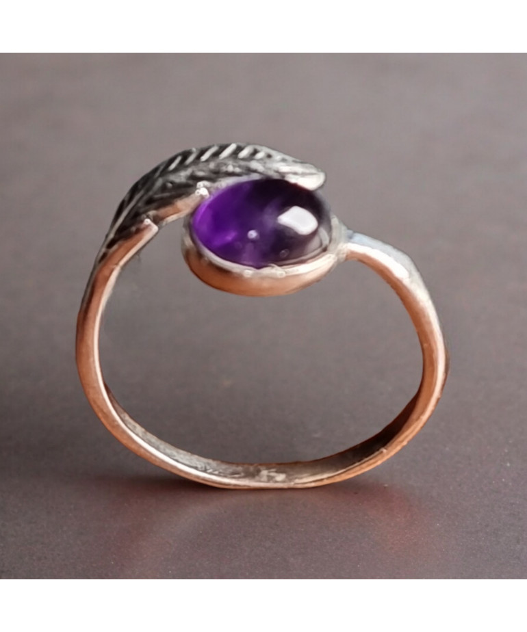 Bague Améthyste Feuille Argent 925 Taille 58