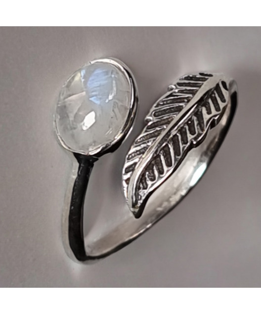 Bague Pierre de lune Feuille Argent 925 Taille 52