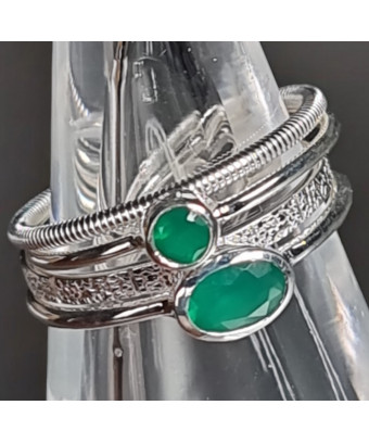 Bague et anneau multiples Agate verte naturelle Argent 925