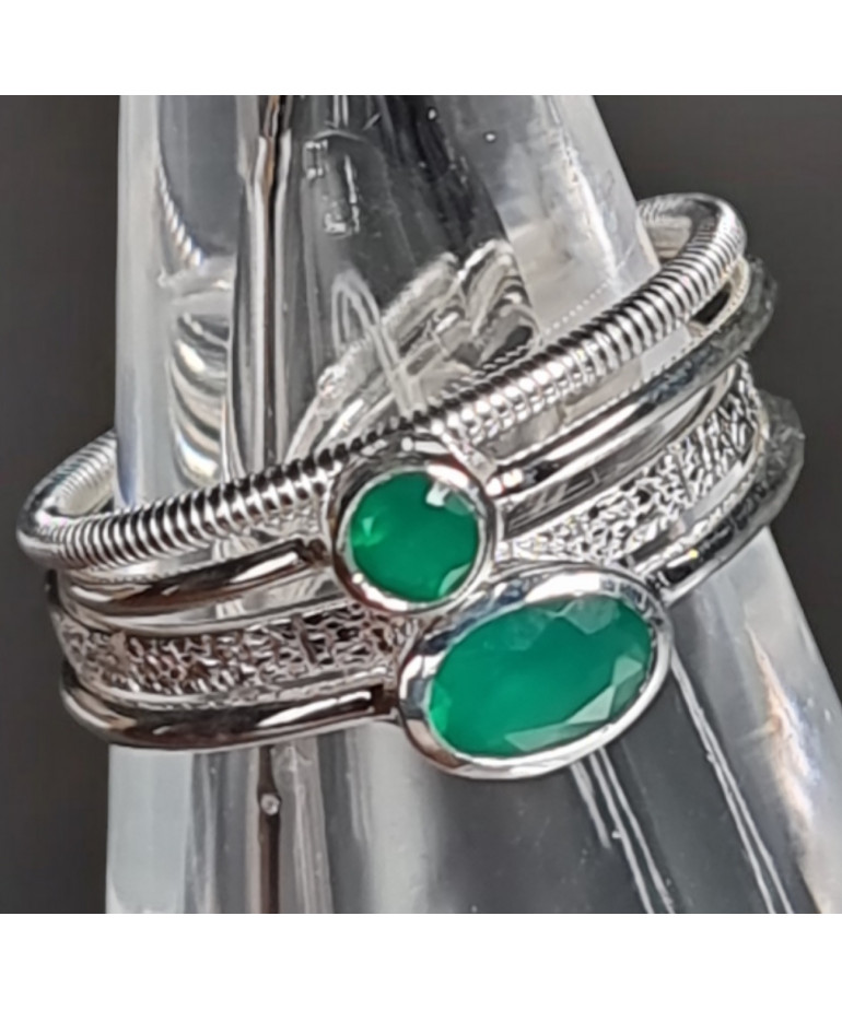 Bague et anneau multiples Agate verte naturelle Argent 925
