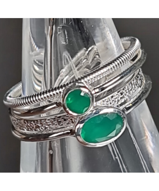 Bague et anneau multiples Agate verte naturelle Argent 925