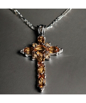 Pendentif Citrine Croix Argent 925 sur chaîne