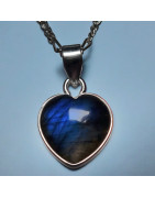 Pendentif Labradorite Cœur Argent 925 avec chaîne