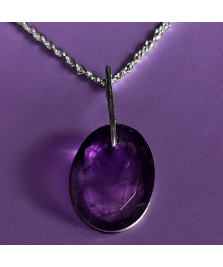 Pendentif Améthyste ovale Argent 925 avec chaîne