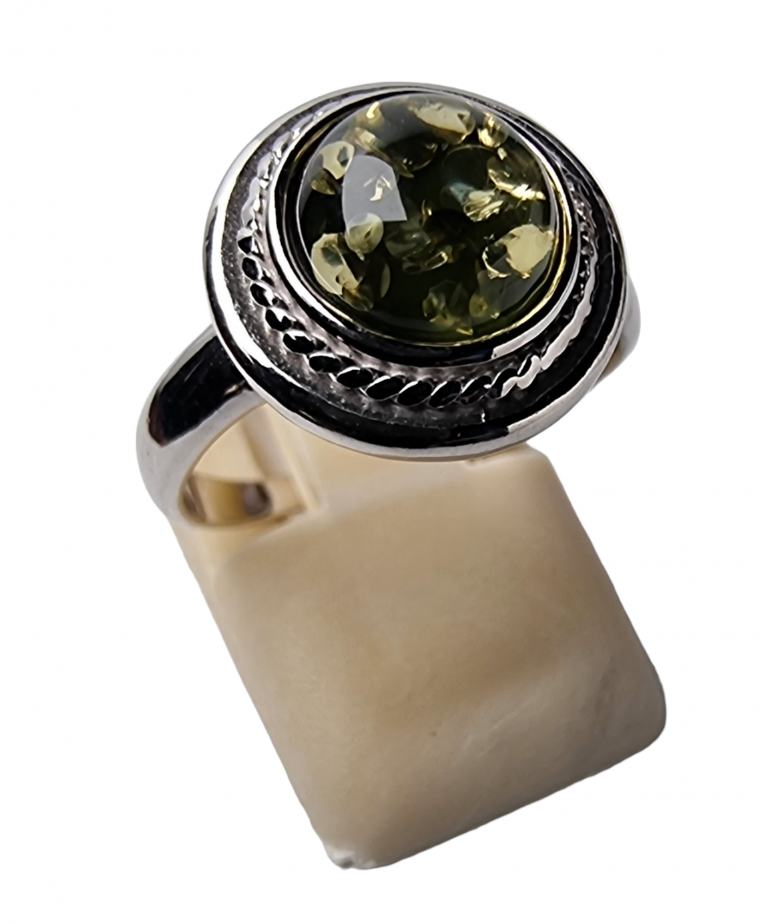 Bague Ambre Vert argent 925 Taille 54